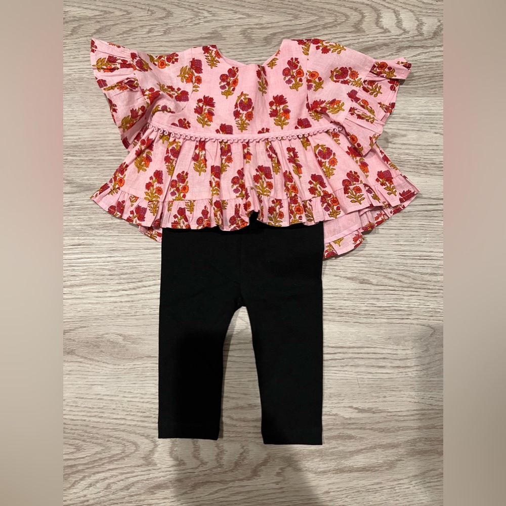 Pippa & Julie Stipe Floral Appliqué Top & Leggings Set Size 3/6 Month